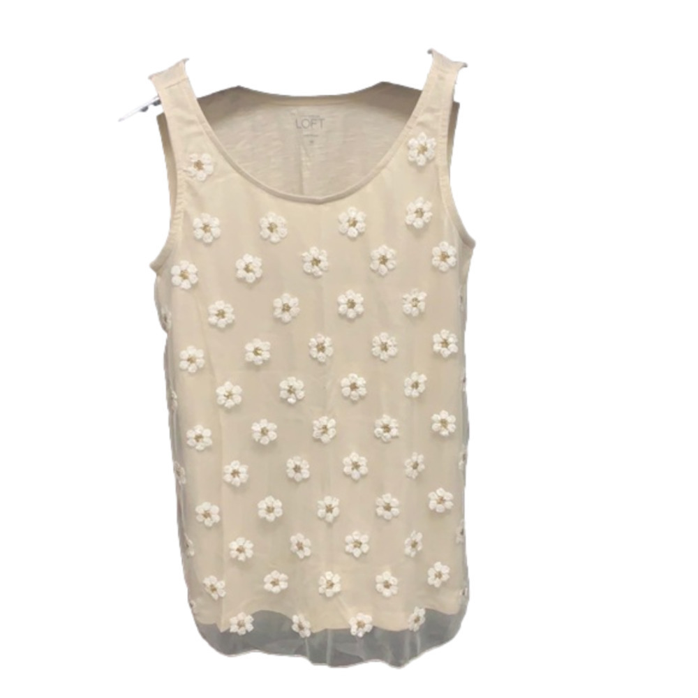 Loft cream tank top with mesh overlay